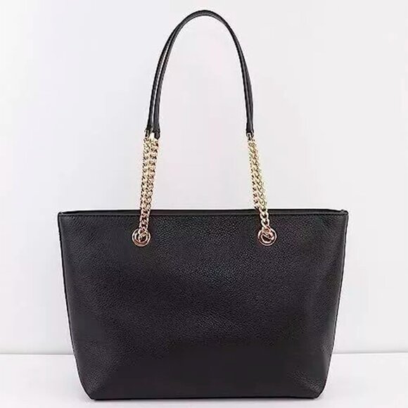 S Michael Kors Medium Front Zip Chain Tote Black Leather 35F2GTTT2L NWT $448 - Picture 3 of 13
